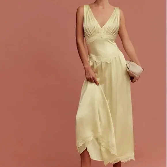 Reformation Stasia Silk Dress Blonde - Picture 16 of 16